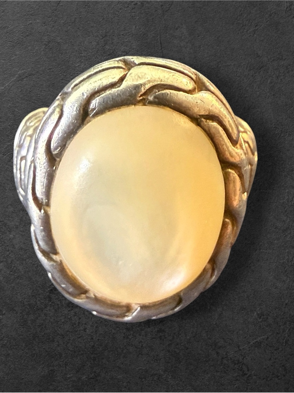 Vintage 925 Sterling Silver Cream Cabochon Statement Ring Size 7 | 12g